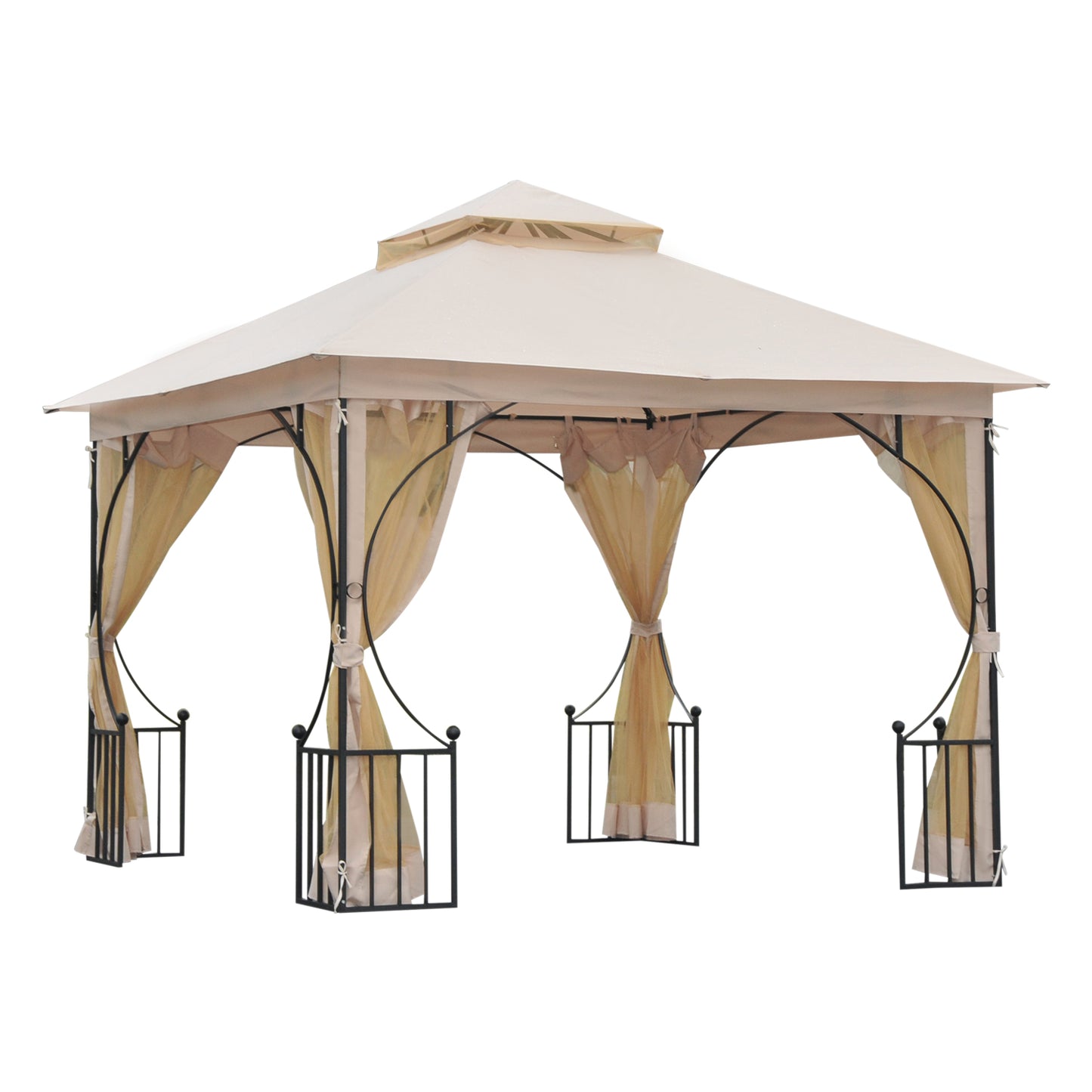 Metal Gazebo With Sides Beige  3m x 3m Waterproof Gazebo