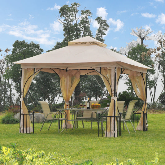 Metal Gazebo With Sides Beige  3m x 3m Waterproof Gazebo