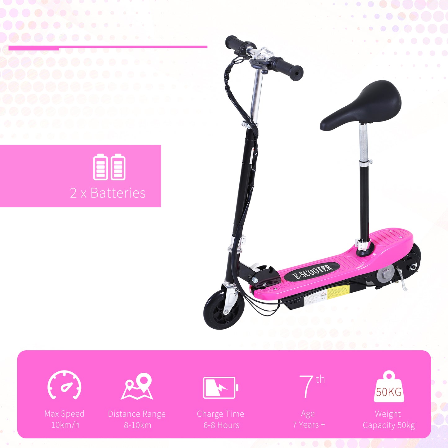 Kids Foldable Electric Powered Scooters 120W Toy Brake Kickstand Pink HOMCOM