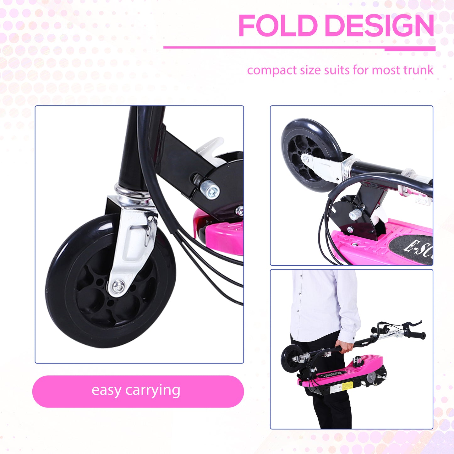 Kids Foldable Electric Powered Scooters 120W Toy Brake Kickstand Pink HOMCOM