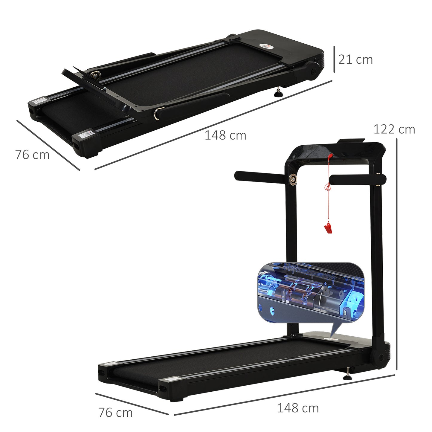 1.85HP Foldable Electric Treadmill Fitness Safety Lock LED screen-Black HOMCOM