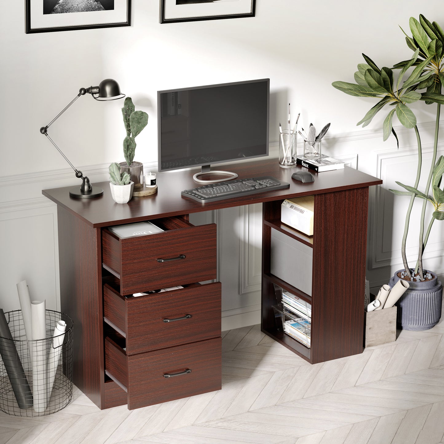 Computer Desk w/ Storage Writing Study Table for Home Office Brown HOMCOM