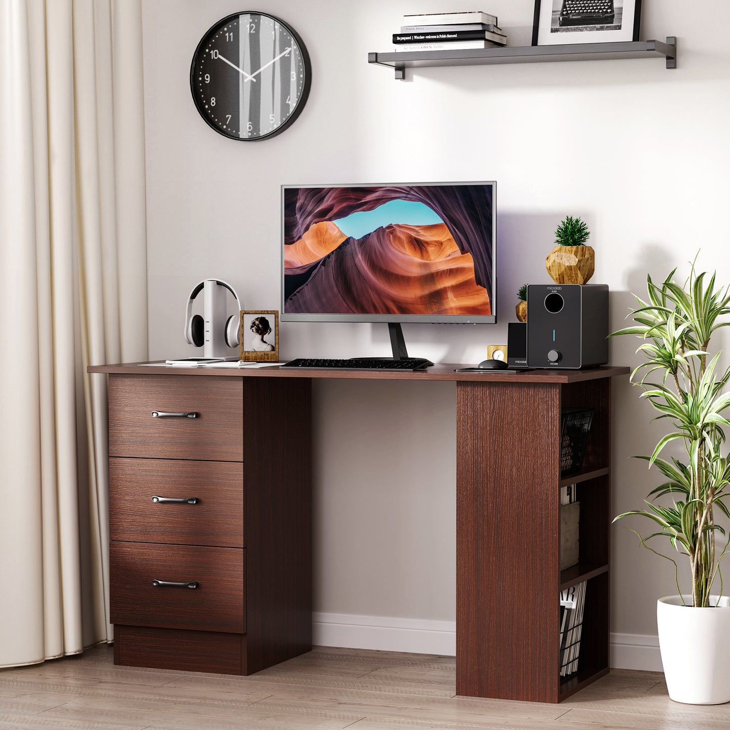 Computer Desk w/ Storage Writing Study Table for Home Office Brown HOMCOM