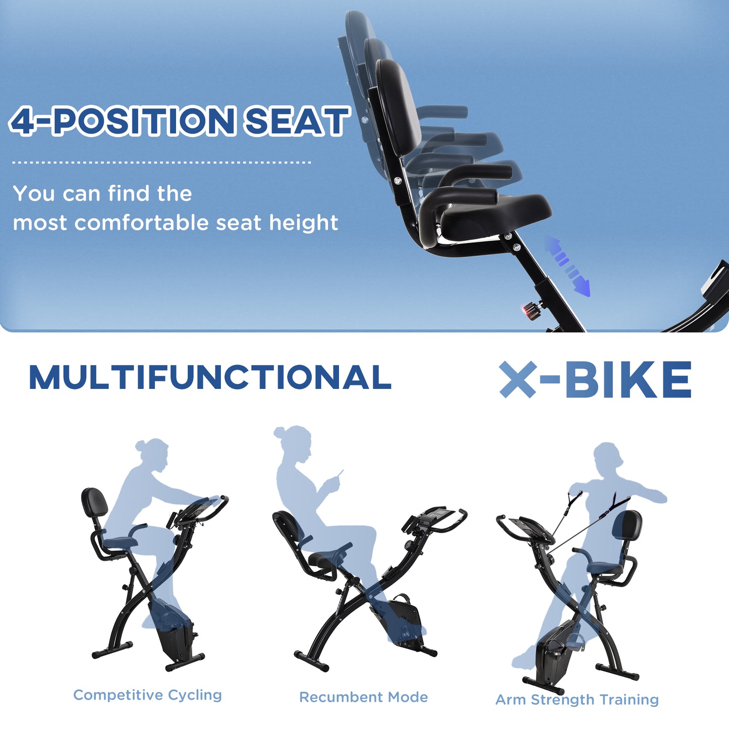 2-In-1 Upright Exercise Bike 8-Level Adjustable with Pulse Sensor Black HOMCOM