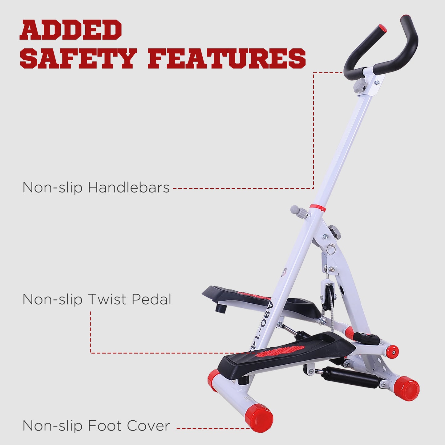 Foldable Stepper Adjustable Step Machine w/ Handlebar LCD Display Red HOMCOM