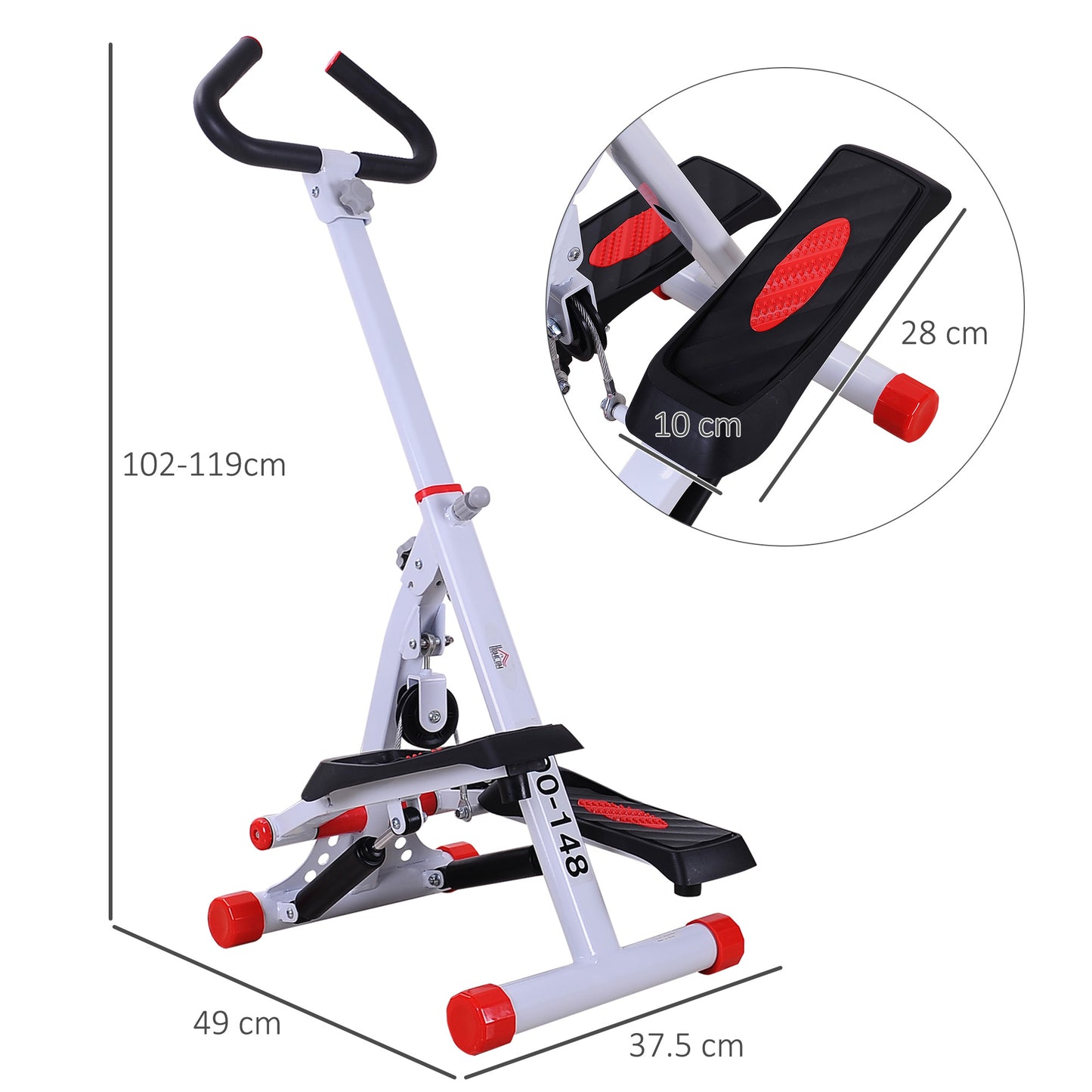 Foldable Stepper Adjustable Step Machine w/ Handlebar LCD Display Red HOMCOM