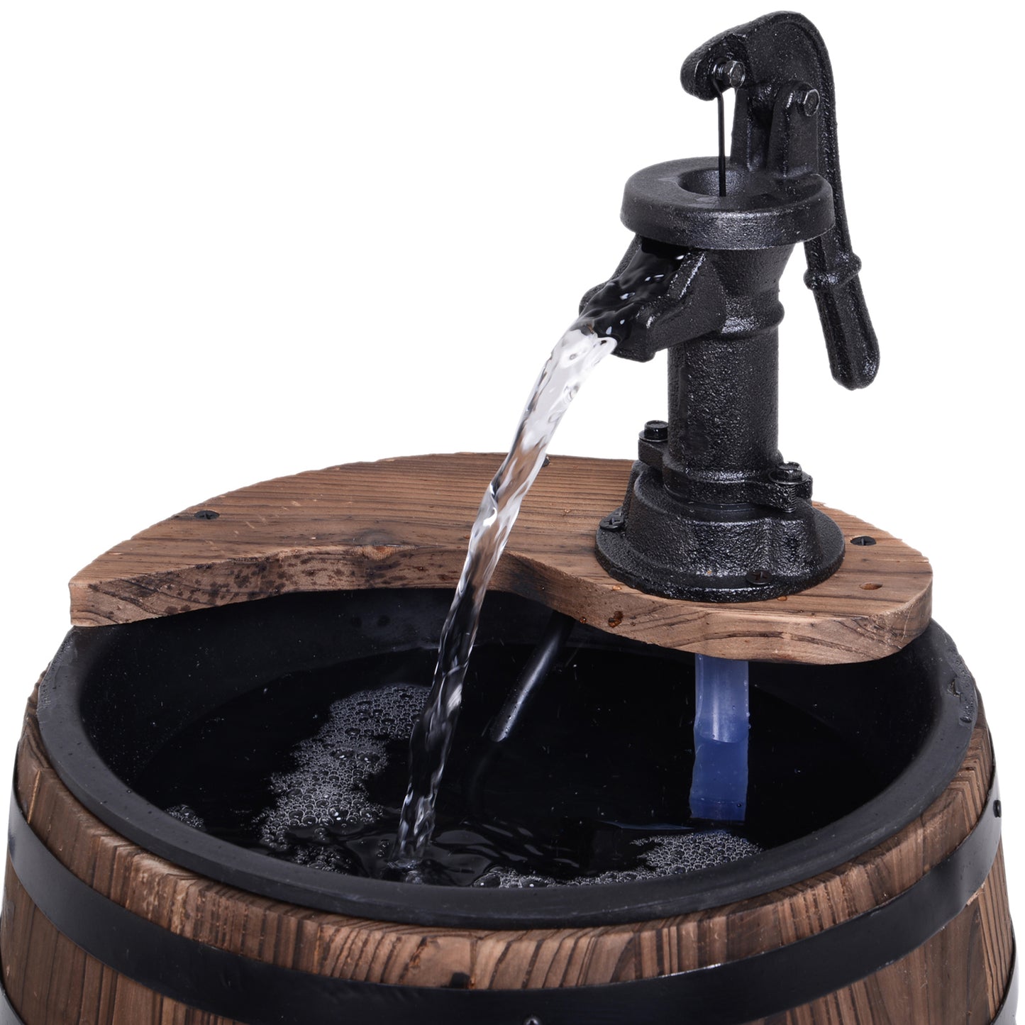 Wood Barrel Pump Garden Fountain Water Feature Flower Planter Stand New Outsunny