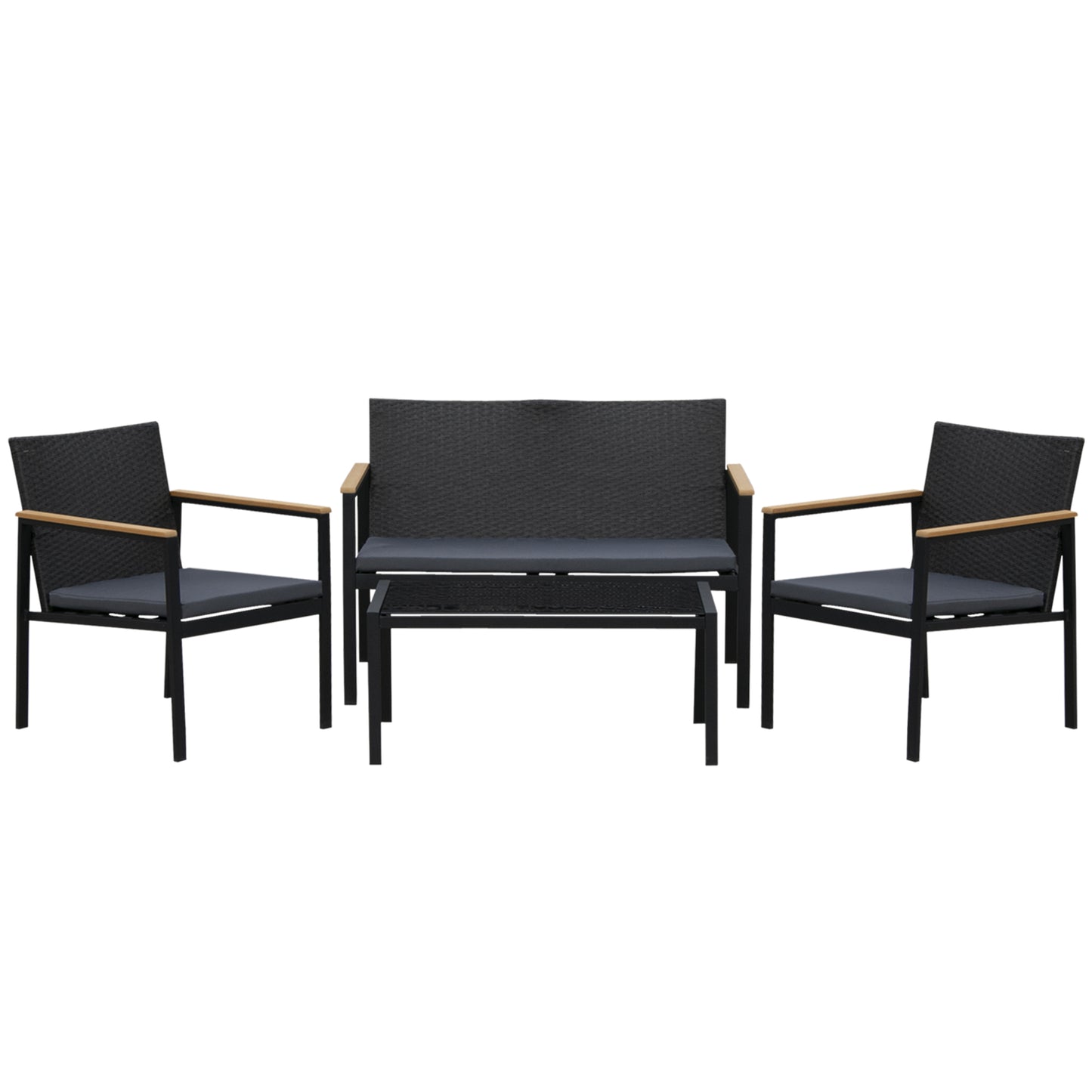 4-Seater Outdoor PE Rattan Table and Chairs Set Black