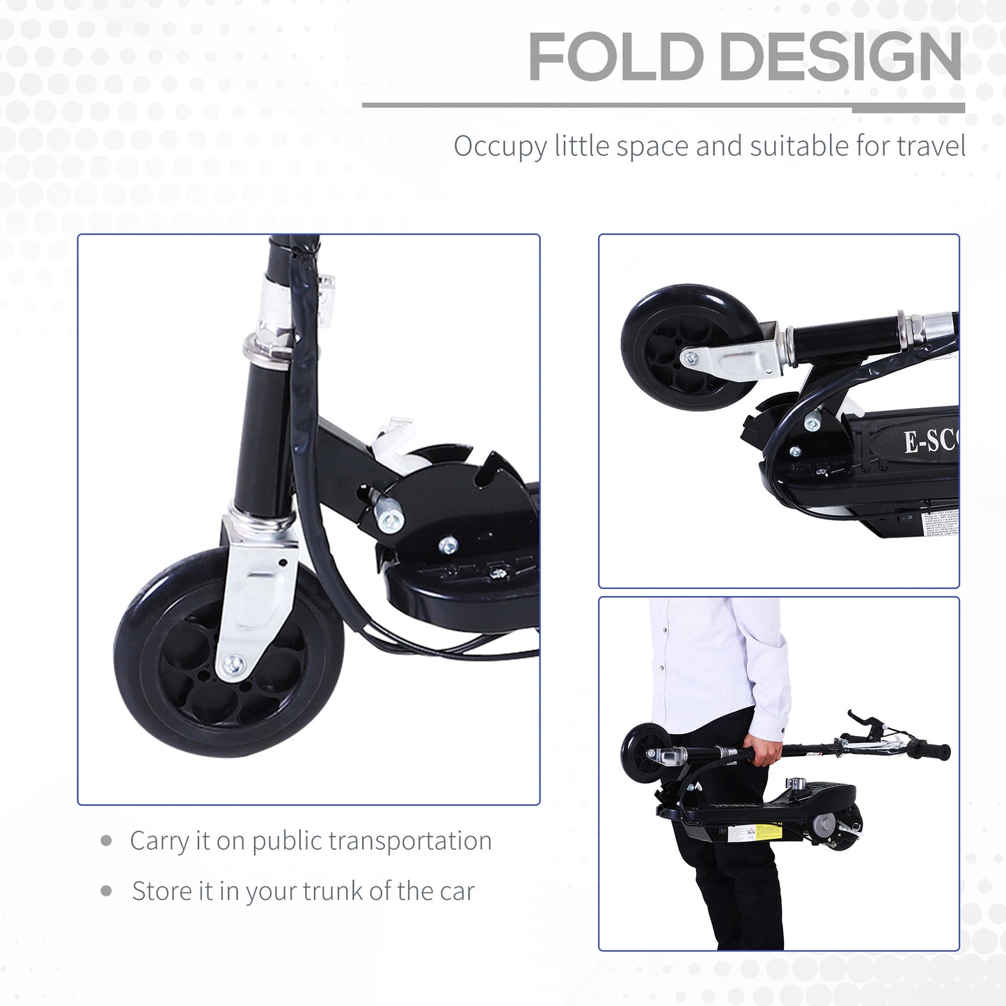 Kids Foldable Electric Powered Scooter 120W Toy Brake Kickstand Black HOMCOM