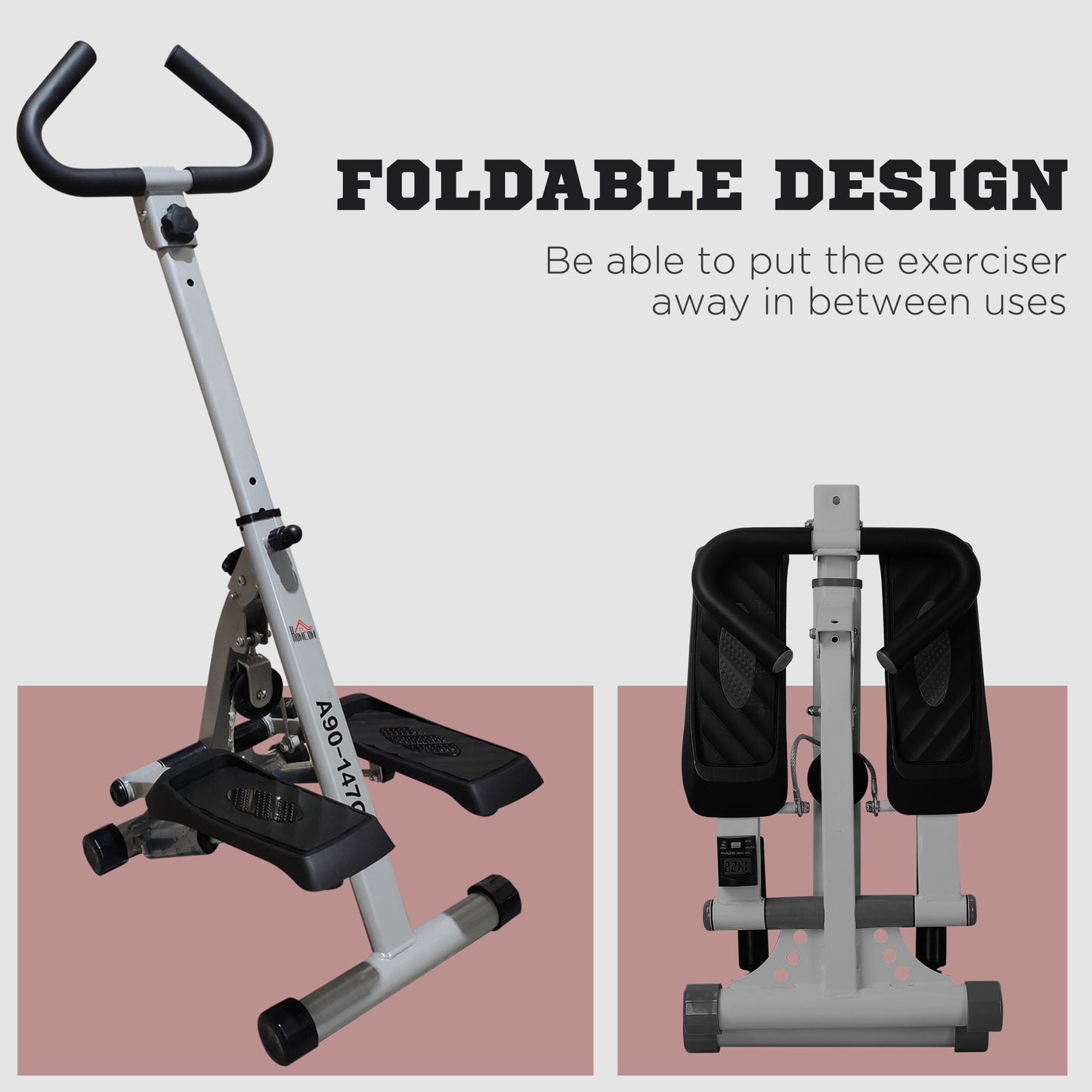 Foldable Stepper Adjustable Step Machine w/ Handlebar LCD Display Grey HOMCOM