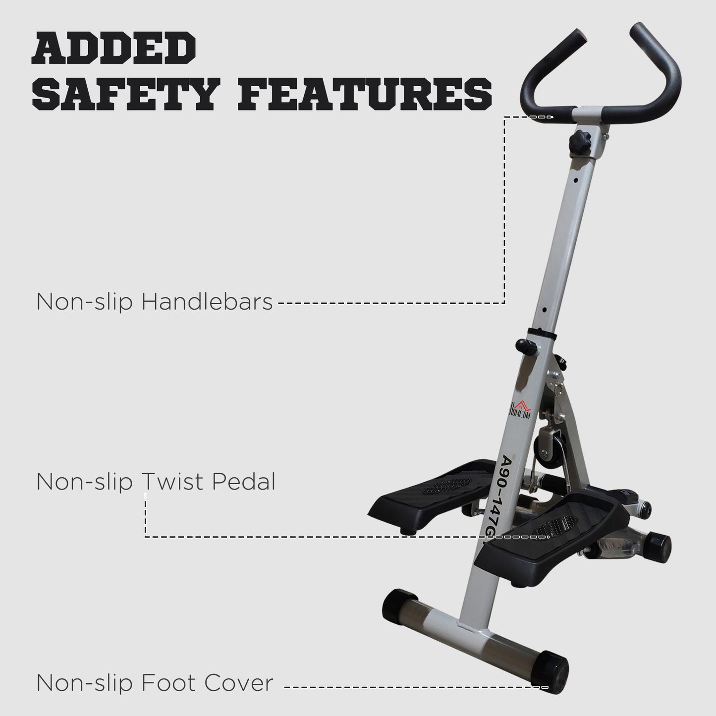 Foldable Stepper Adjustable Step Machine w/ Handlebar LCD Display Grey HOMCOM