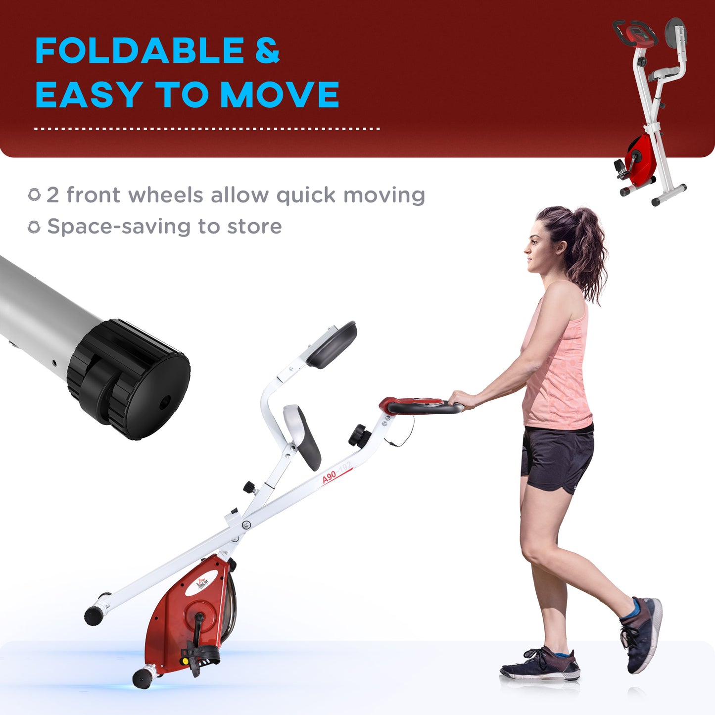 Magnetic Resistance Exercise Bike Foldable LCD Adjustable Seat Red HOMCOM