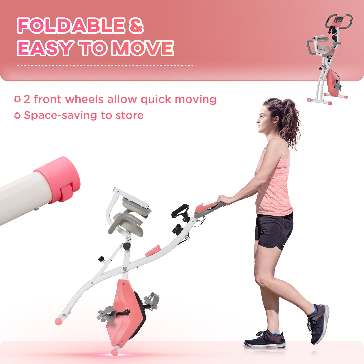 2-In-1 Upright Exercise Bike 8-Level Adjustable with Pulse Sensor Pink HOMCOM