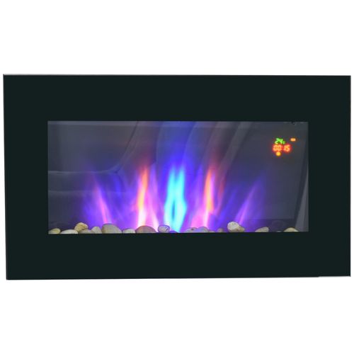 1000W Wall Mounted Tempered Glass Electric Fireplace Heater Black