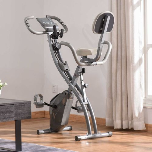 2-In-1 Upright Exercise Bike 8-Level Adjustable with Pulse Sensor Grey HOMCOM