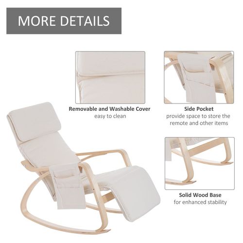 Rocking Chair Recliner Armchair with Adjustable Footrest Cream White