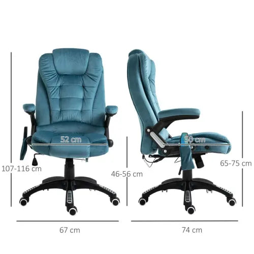 Executive Reclining Chair w/ Heating Massage Points Relaxing Headrest Blue