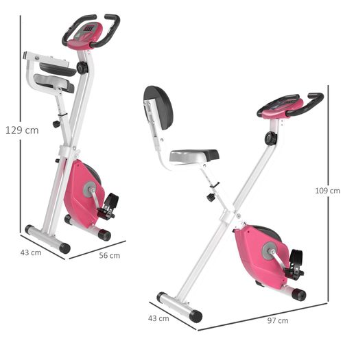 Magnetic Resistance Exercise Bike Foldable LCD Adjustable Seat Pink HOMCOM