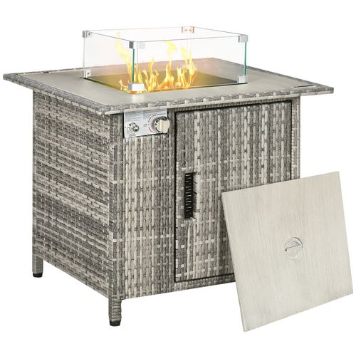 Gas Fire Pit Table w/ Rain Cover, Windscreen & Lava Stone 50,000 BTU Outsunny