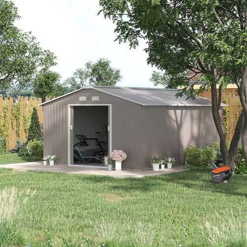 Garden Shed Storage Yard Store Door Metal Roof Tool Box Container 12.5ft x 11ft