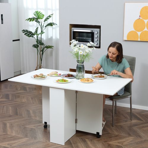 Kitchen Folding Desk Mobile Drop Leaf Dining Table Wheel Storage Shelves White