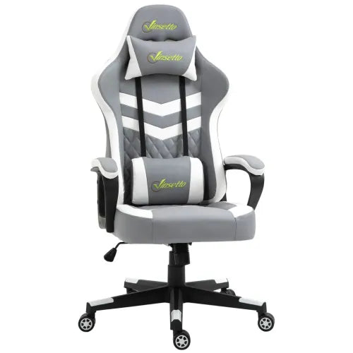 Racing Gaming Chair w/ Lumbar Support Headrest Gamer Office Chair Grey White