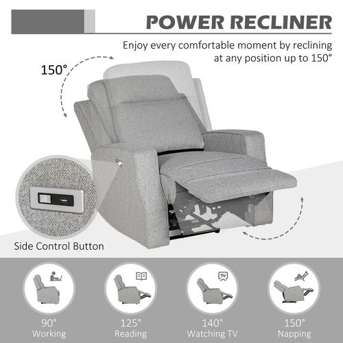 Electric Armchair Fabric Recliner Chair with USB Port Grey HOMCOM