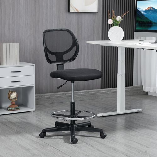 Vinsetto Draughtsman Chair Tall Office Chair w/ Adjustable Footrest Ring Black