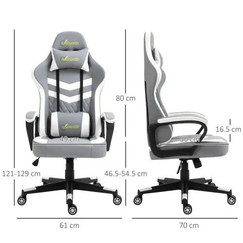 Racing Gaming Chair w/ Lumbar Support Headrest Gamer Office Chair Grey White