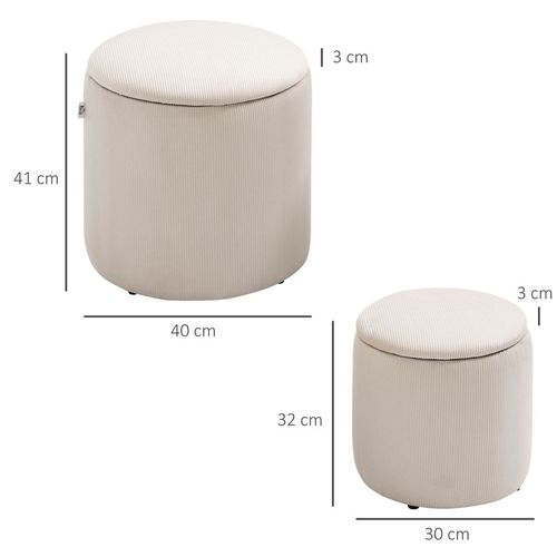 Modern Fabric Storage Ottoman with Removable Lid Set of 2 Cream White HOMCOM