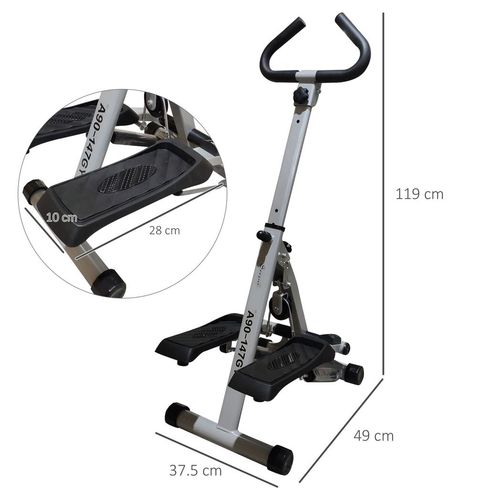 Foldable Stepper Adjustable Step Machine w/ Handlebar LCD Display Grey HOMCOM