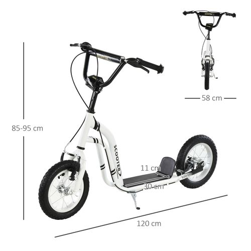 Dual Brakes Kick Scooter 12-Inch Inflatable Wheel Ride On Toy HOMCOM