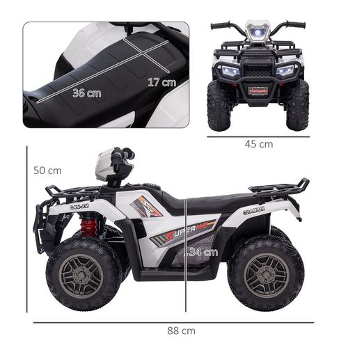 12V Electric Quad Bike for Kids w/ LED Headlights Music White HOMCOM