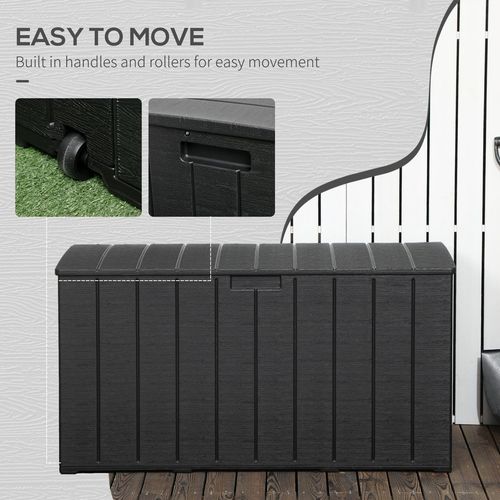 336 Litre Rolling Outdoor Garden Storage Box Plastic Container Black Outsunny