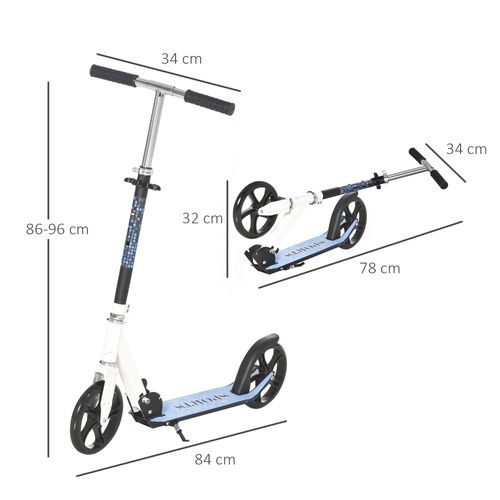 Kick Scooter Commuter Adjustable Height Wheels Foldable Aluminium White HOMCOM