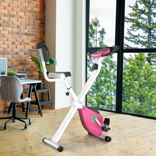 Magnetic Resistance Exercise Bike Foldable LCD Adjustable Seat Pink HOMCOM