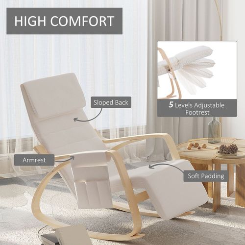 Rocking Chair Recliner Armchair with Adjustable Footrest Cream White