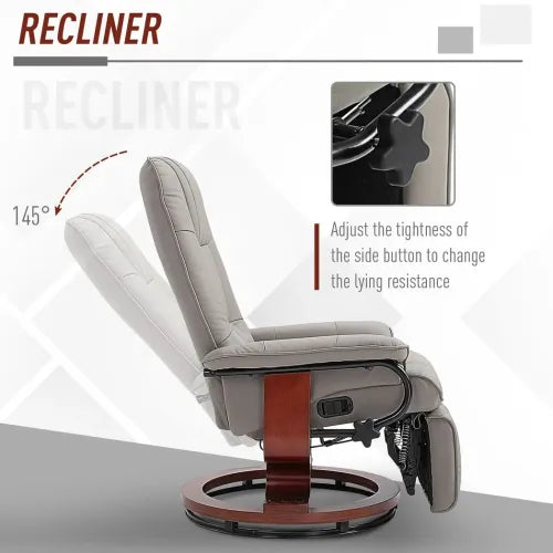 Ergonomic Recliner Sofa Chair PU Leather Armchair Lounger with Footrest Grey