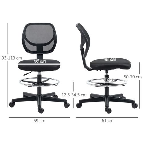 Vinsetto Draughtsman Chair Tall Office Chair w/ Adjustable Footrest Ring Black