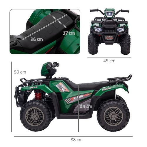 12V Electric Quad Bike for Kids w/ LED Headlights Music Green HOMCOM