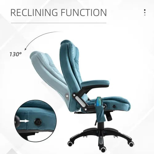 Executive Reclining Chair w/ Heating Massage Points Relaxing Headrest Blue