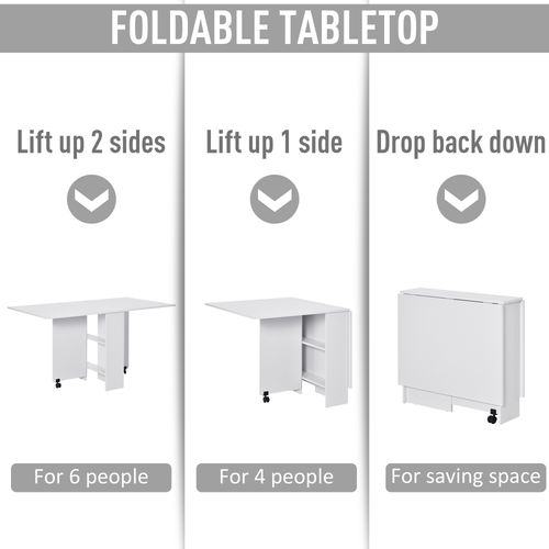 Kitchen Folding Desk Mobile Drop Leaf Dining Table Wheel Storage Shelves White