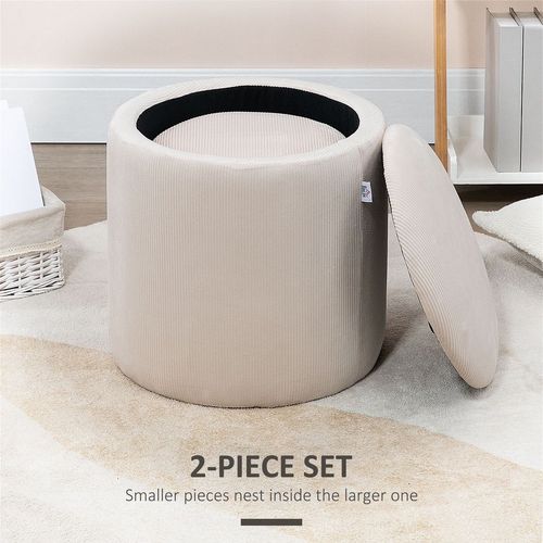 Modern Fabric Storage Ottoman with Removable Lid Set of 2 Cream White HOMCOM