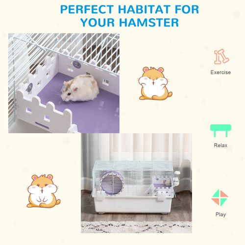 Two-Tier Hamster Cage Gerbil Haven w/Exercise Wheel Water Bottle Ladder White