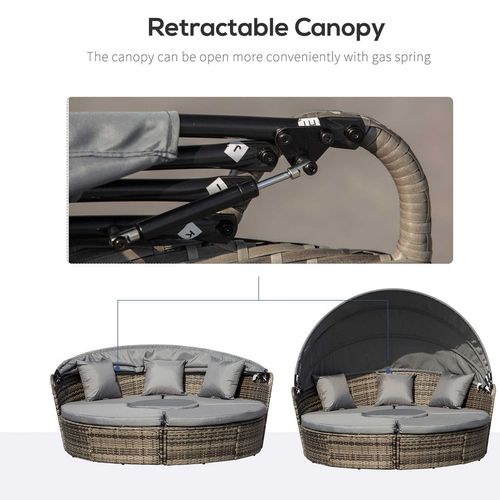 5 PCs Cushioned Outdoor Plastic Rattan Round Sofa Bed Table Set Grey Outsunny