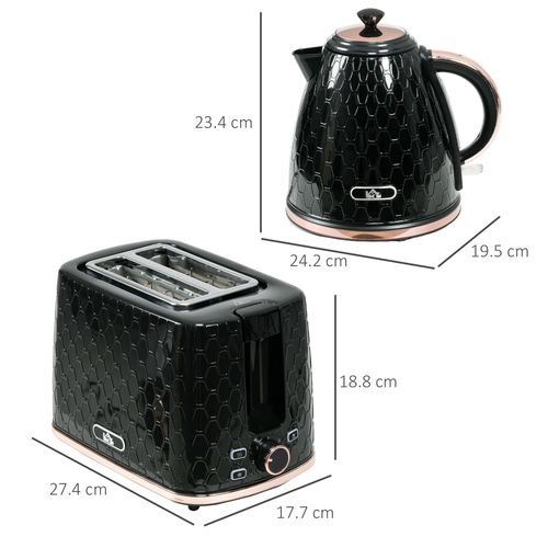 Kettle and Toaster Set 1.7L Fast Boil Kettle & 2 Slice Toaster Set Black HOMCOM