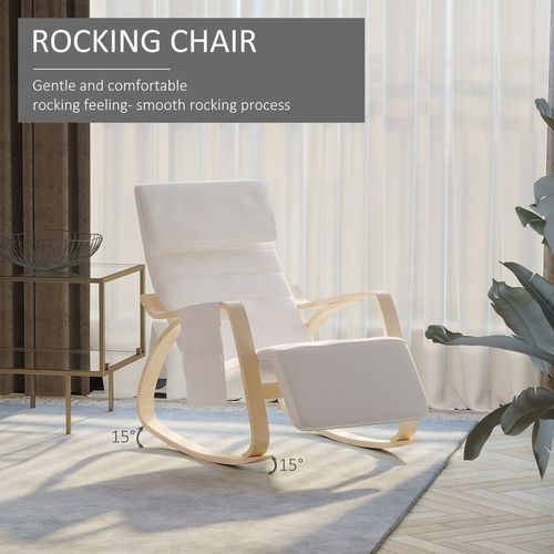 Rocking Chair Recliner Armchair with Adjustable Footrest Cream White