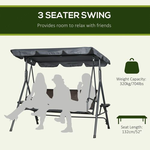 3 Seater Garden Swing Seat Bench with Adjustable Canopy Rattan Seat Outsunny