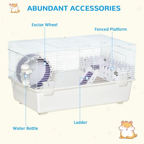 Two-Tier Hamster Cage Gerbil Haven w/Exercise Wheel Water Bottle Ladder White