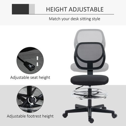 Vinsetto Draughtsman Chair Tall Office Chair w/ Adjustable Footrest Ring Black